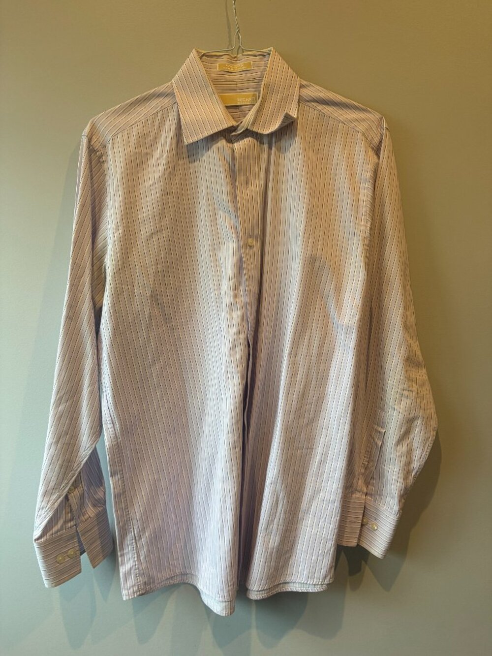 Michael Kors Regular Fit 15 1/2 34/35 Light Purple Striped Long Sleeves Collared